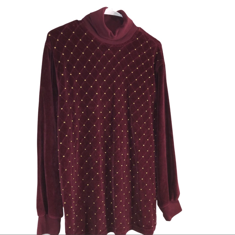 Vtg Quilted Studded Plush Velour Top - Picture 2 of 12